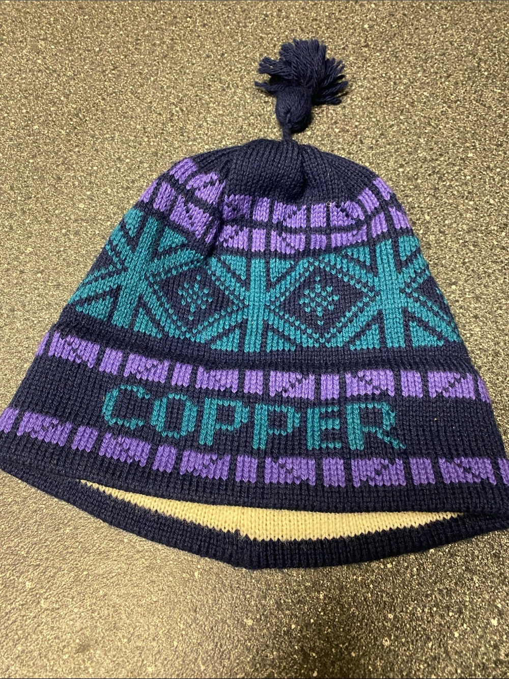 Vintage Vermont Originals Pom Pom Beanie - Teal & Purple